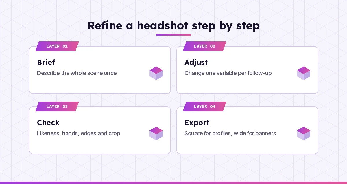 Steps to refine a Copilot professional headshot prompt from draft to final
