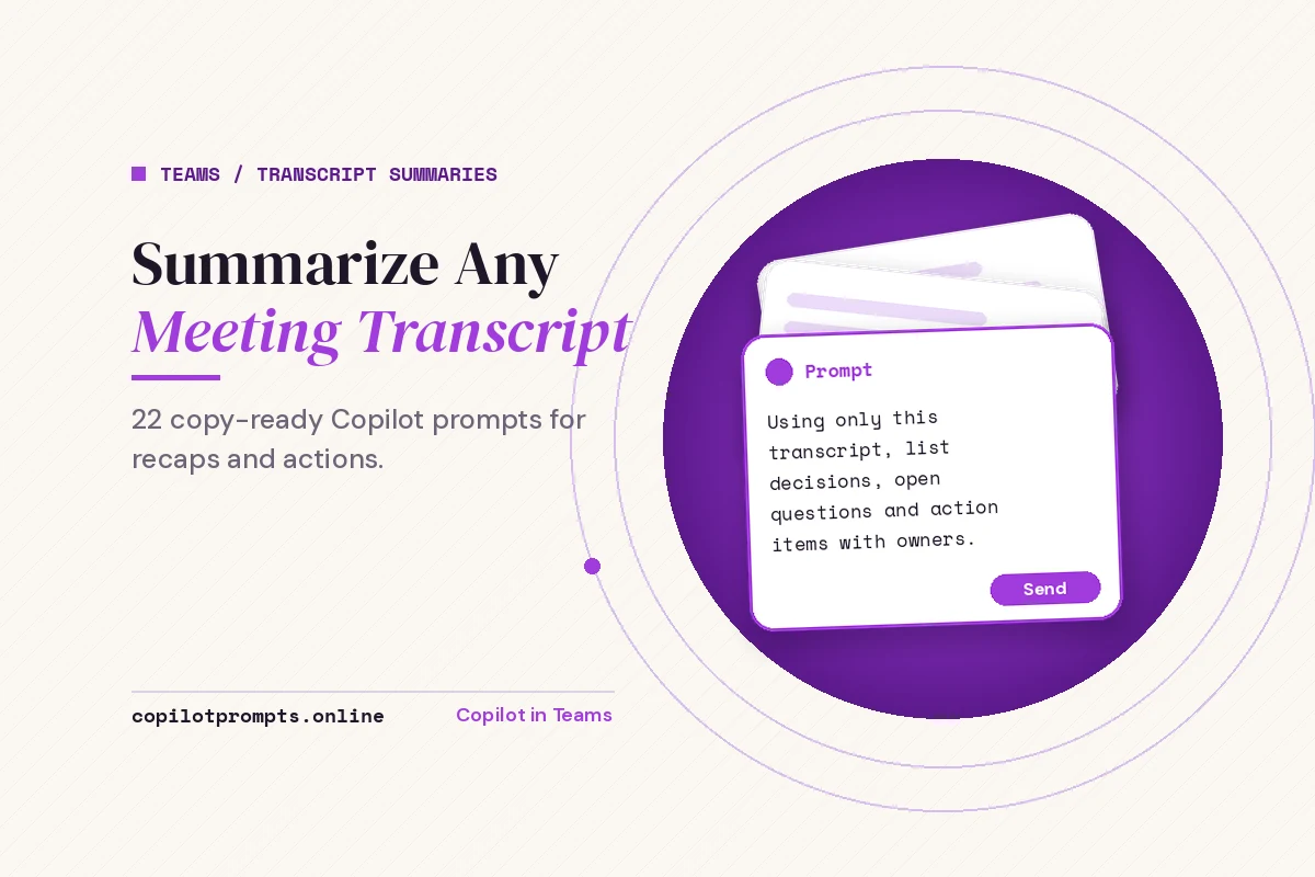 Copilot prompt to summarize meeting transcript featured image