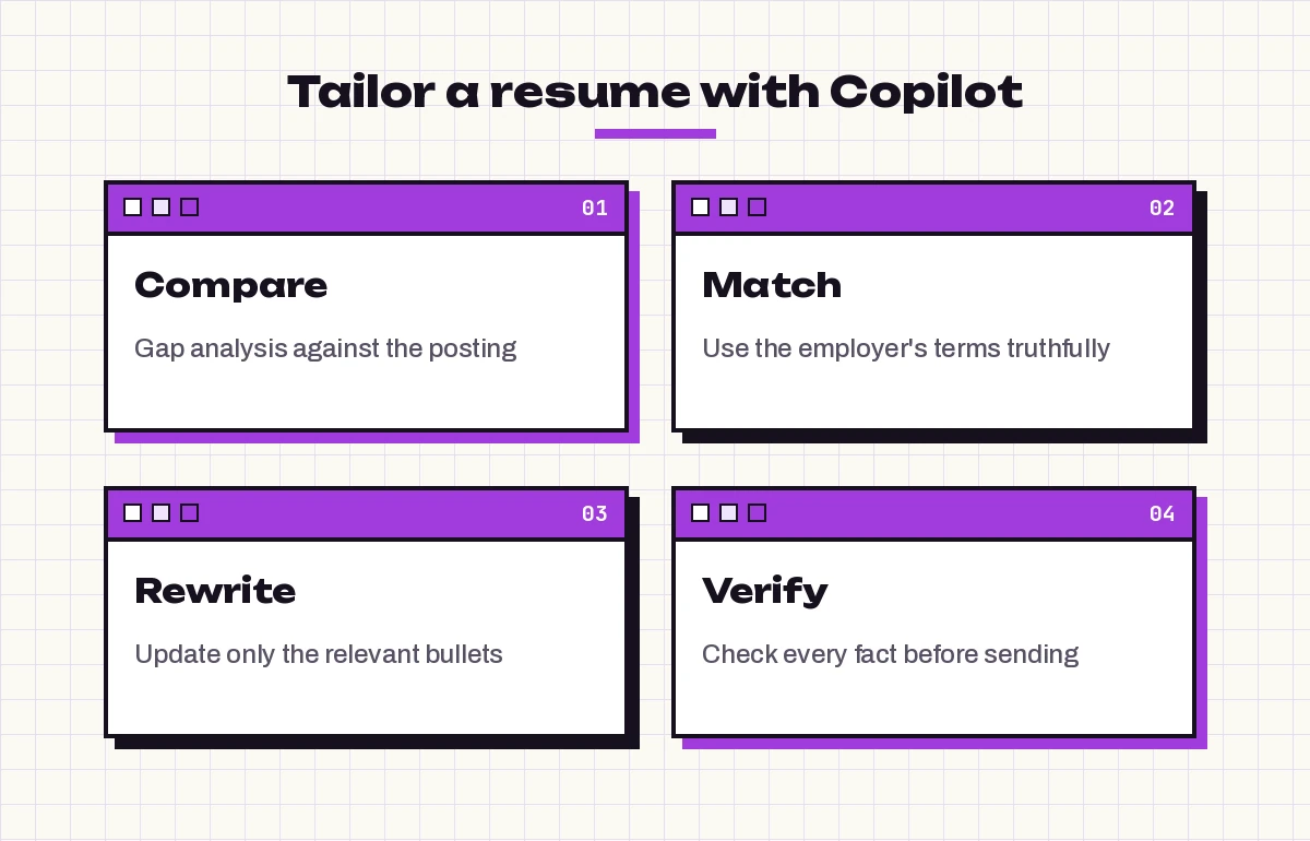 Tailor a resume to a job description with Copilot in four steps