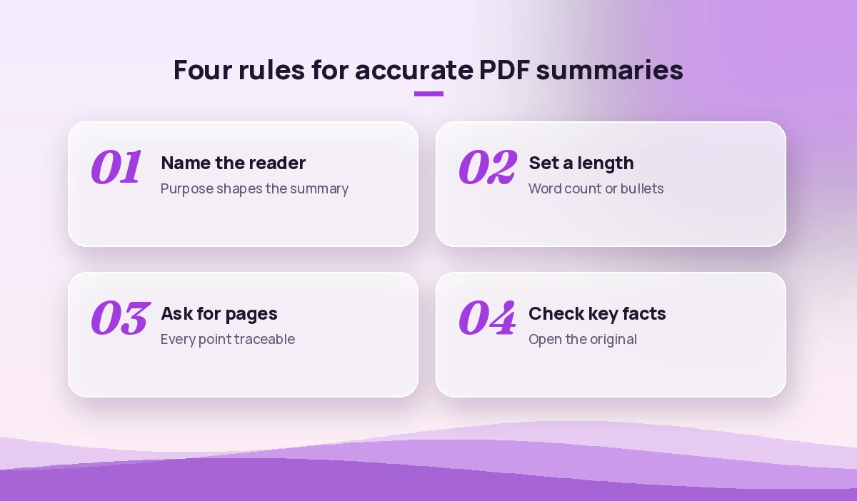 Four rules for accurate Copilot PDF summaries