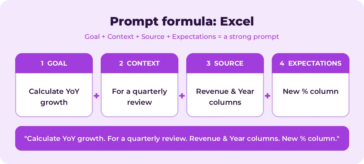 Copilot Prompts for Excel formula with a worked example